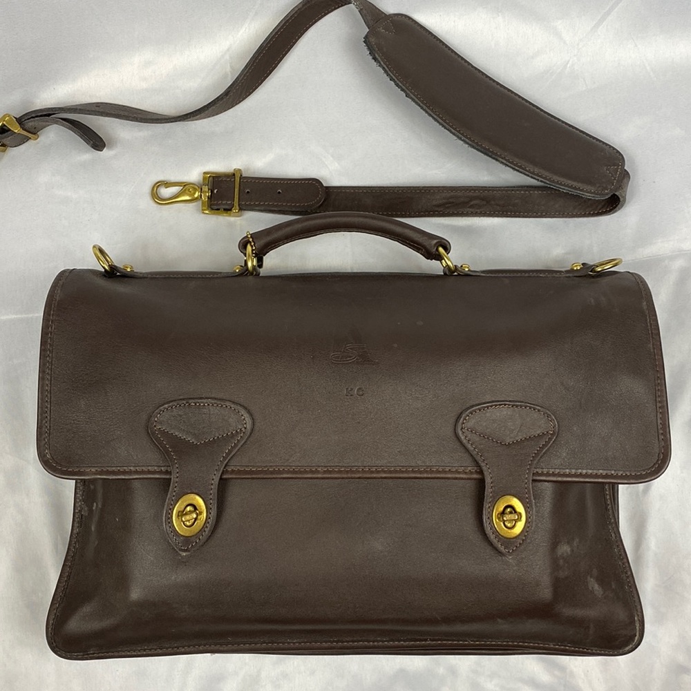 Jack Georges Double Turnlock Flap Brown Leather Briefcase